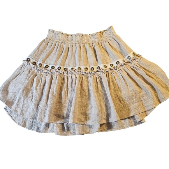 Misa Womens Mini Smocked Eyelet Skirt Med Cottagecore BohoChic Light Academia - Picture 2 of 12